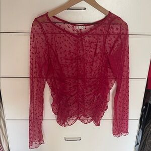 Free People Sheer Red Ruched Blouse